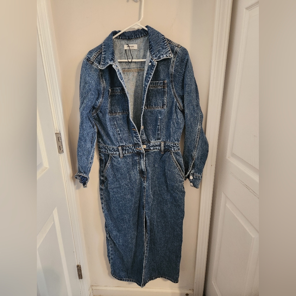 Showpo Blue Denim Long Sleeve Midi Dress